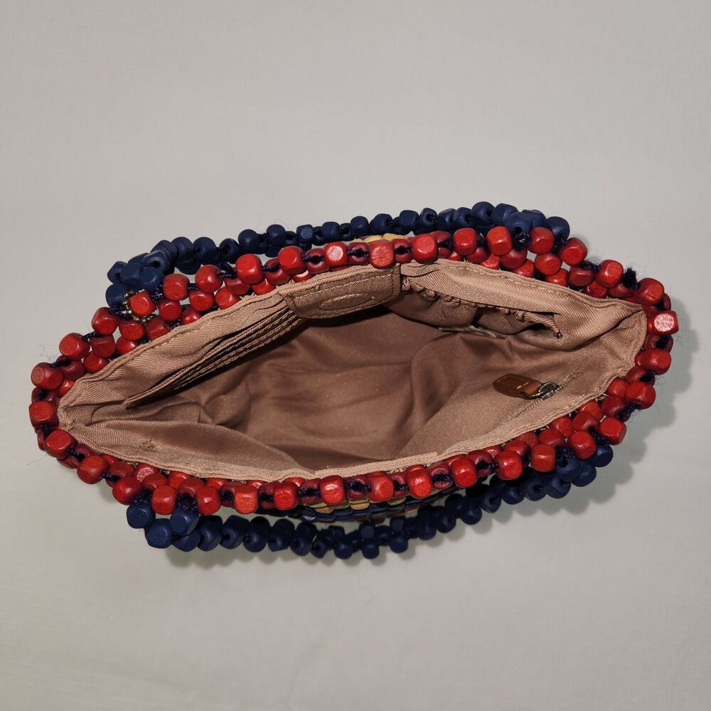 The SAK Montara Wood Hand-Beaded Small Tote Red Blue Tan Patriotic USA Summer - Picture 5 of 16